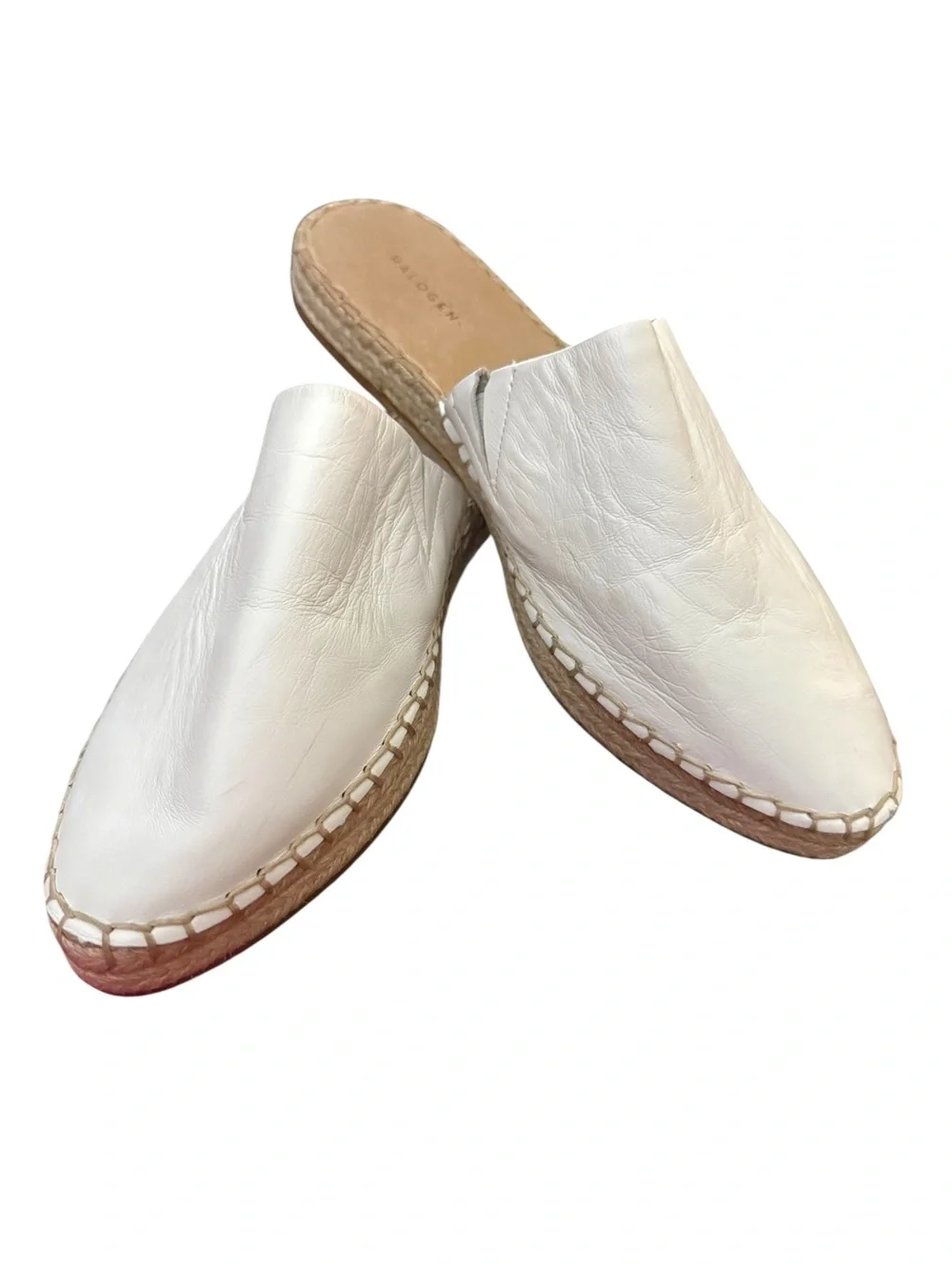 Halogen Leather Espadrille Mule Slides Size 9.5 White NWOT Coastal Quiet Luxury